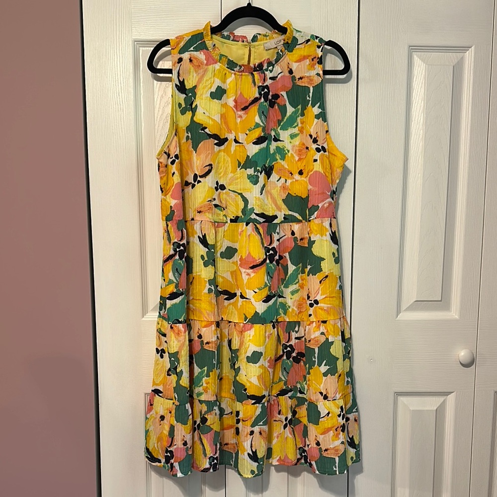 LOFT Floral Yellow and Green Dress